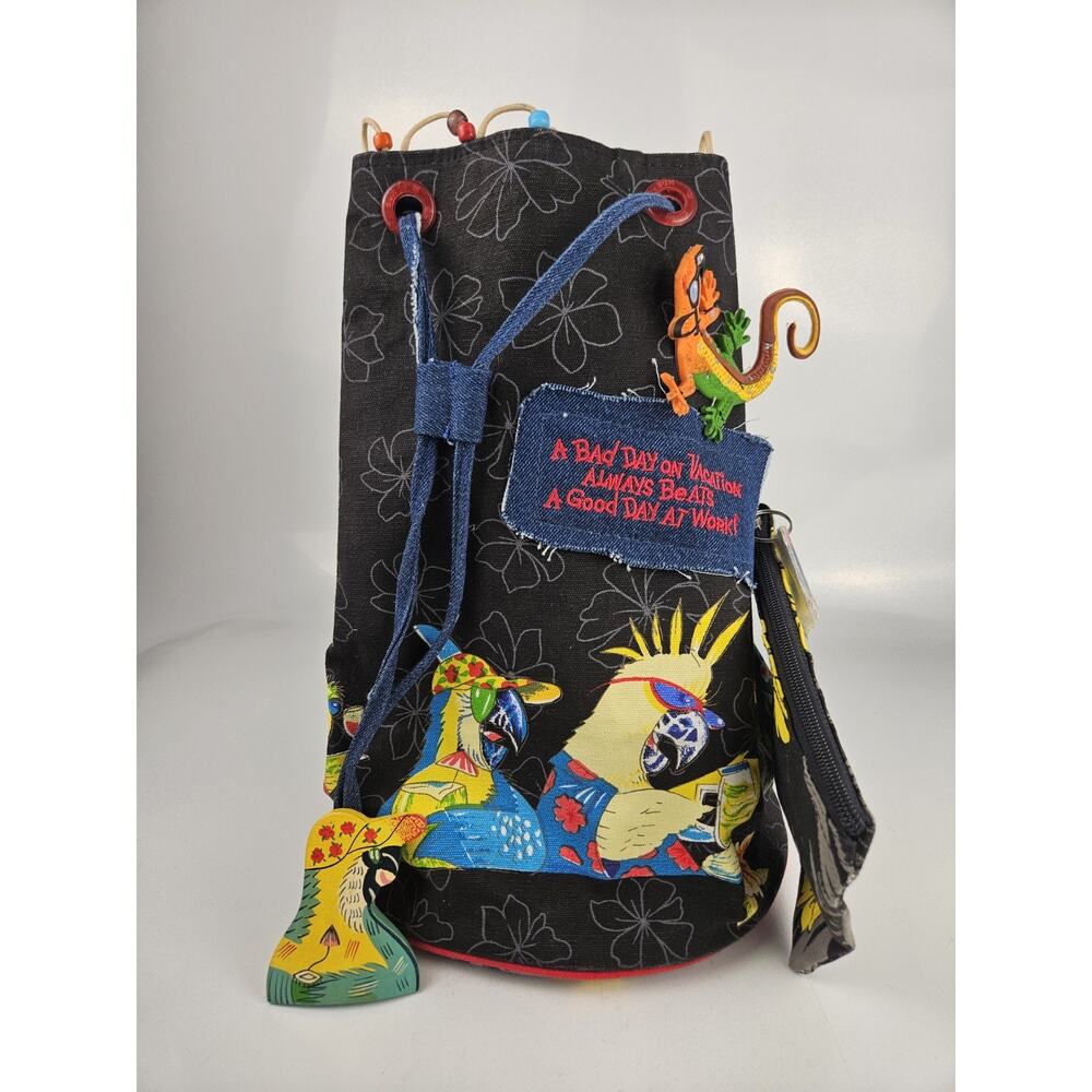 CARIBBEANO SOUL Parrot Party Canvas Beach Shoulder Tote Bag + Coin Purse Unworn‎